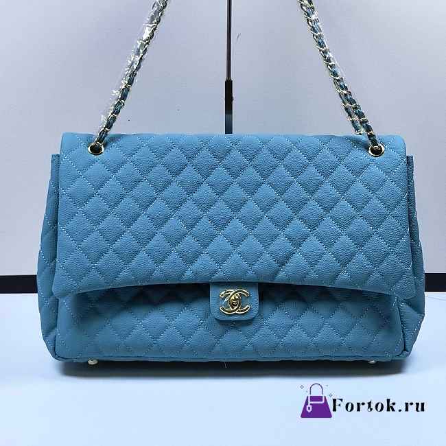 Fortok Chanel XXL Flap Airport Bag Blue 46x27x13cm - 1
