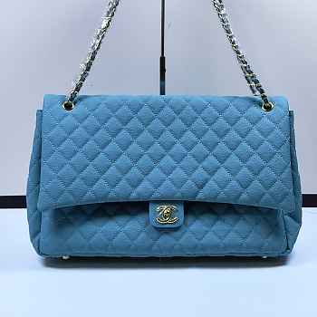 Fortok Chanel XXL Flap Airport Bag Blue 46x27x13cm