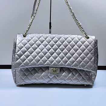 Fortok Chanel XXL Flap Airport Bag Metallic Silver 46x27x13cm