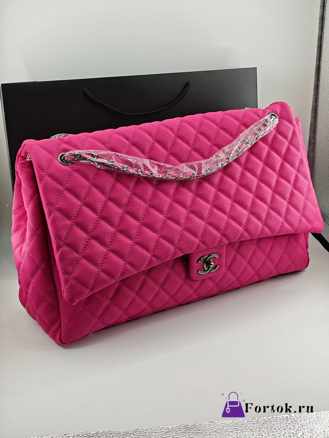 Fortok Chanel XXL Flap Airport Bag Hot Pink Old Silver Hardware 46x27x13cm - 1