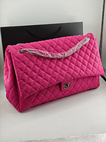 Fortok Chanel XXL Flap Airport Bag Hot Pink Old Silver Hardware 46x27x13cm