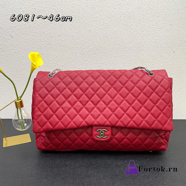 Fortok Chanel XXL Flap Airport Bag Red 46x27x13cm - 1