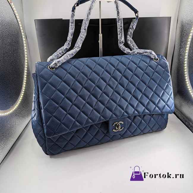 Fortok Chanel XXL Flap Airport Bag Navy Blue 46x27x13cm - 1