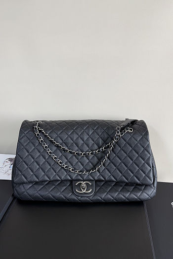Fortok Chanel XXL Flap Airport Bag Black Silver Hardware 46x27x13cm