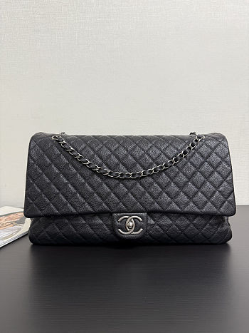 Fortok Chanel XXL Flap Airport Bag Black Silver Hardware 44*27cm