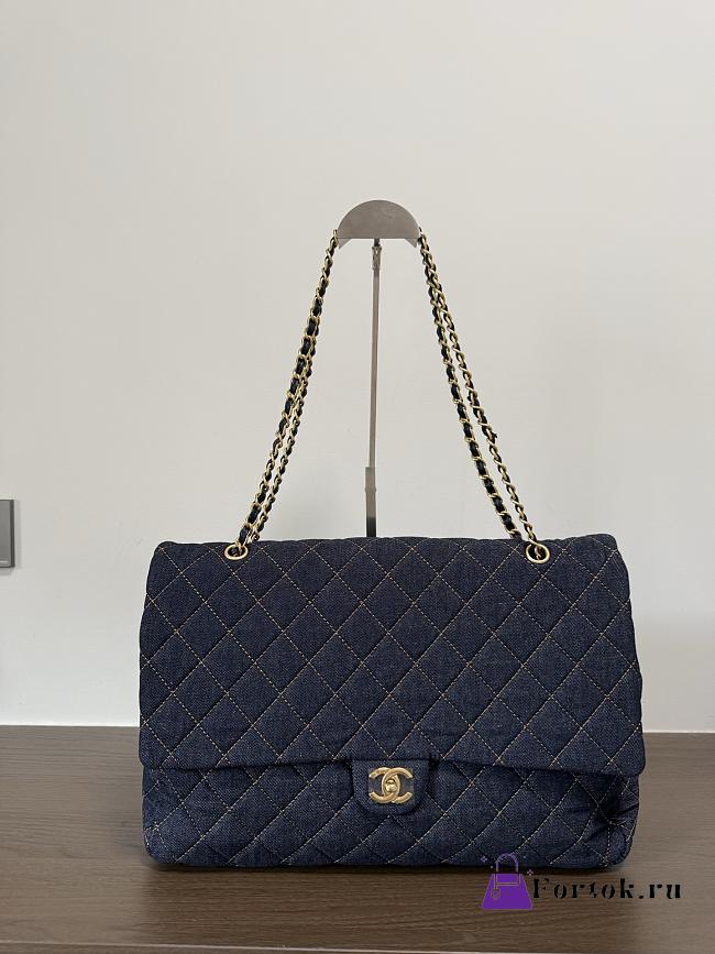 Fortok Chanel Maxi Flap Bag Quilted Denim 40*26*12cm - 1