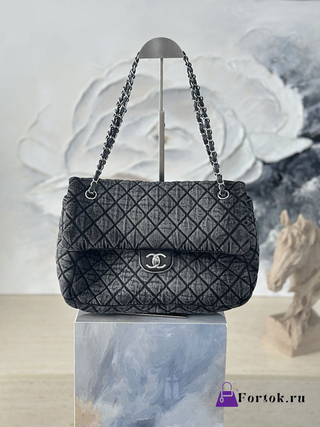 Fortok Chanel Denimpression Flap Bag Black 33×20×10cm - 1