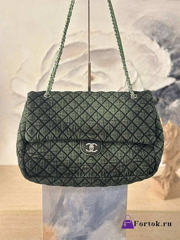 Fortok Chanel Denimpression XXL Flap Bag Green 39×26×11cm - 1