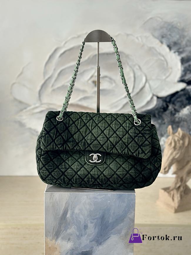 Fortok Chanel Denimpression Flap Bag Green 33×20×10cm - 1