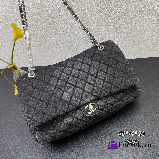 Fortok Chanel Flap Bag XXL Denim Black 46*14*26cm - 1