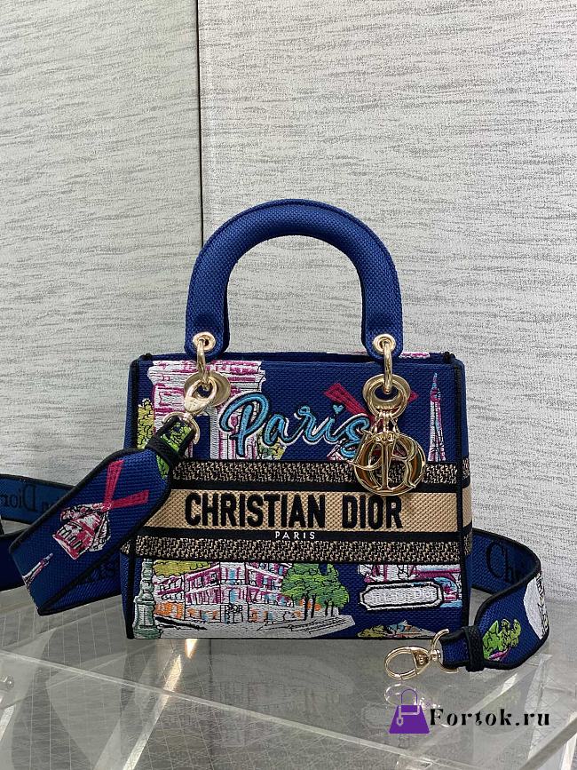 Fortok Dior Lady D-Lite Bag Vibrant Paris Souvenir Embroidery 24*11*20cm - 1