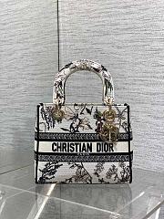 Fortok Dior Medium Lady D-Lite Bag Black and White Florilegio Embroidery 24*11*20cm - 6