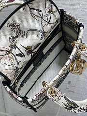 Fortok Dior Medium Lady D-Lite Bag Black and White Florilegio Embroidery 24*11*20cm - 4