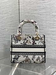 Fortok Dior Medium Lady D-Lite Bag Black and White Florilegio Embroidery 24*11*20cm - 2
