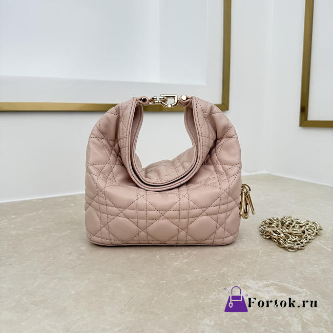 Fortok Dior Toujours Hobo Bag Small Cannage Lambskin Blush Pink 17.5 * 19 * 7cm - 1