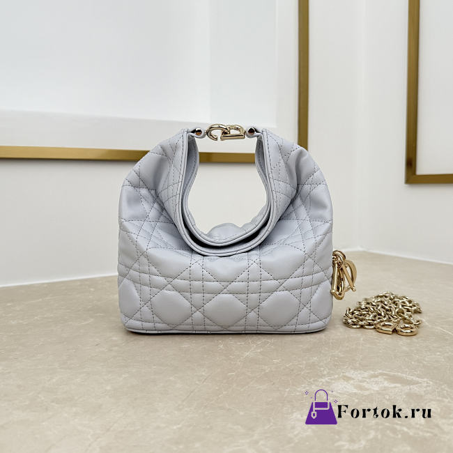 Fortok Dior Toujours Hobo Bag Small Cannage Lambskin Baby Blue 17.5 * 19 * 7cm - 1