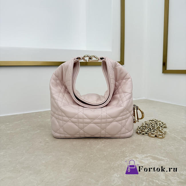Fortok Dior Toujours Hobo Bag Small Cannage Lambskin Soft Pink 17.5 * 19 * 7cm - 1