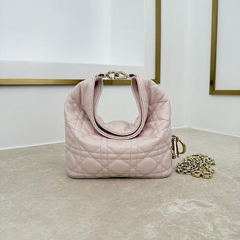 Fortok Dior Toujours Hobo Bag Small Cannage Lambskin Soft Pink 17.5 * 19 * 7cm