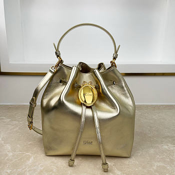 Fortok Dior Bucket Bag Cowhide Metallic Gold 24 * 27 * 12.5cm