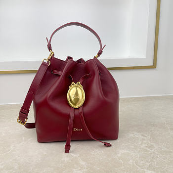 Fortok Dior Bucket Bag Burgundy Cowhide 24 * 27 * 12.5cm