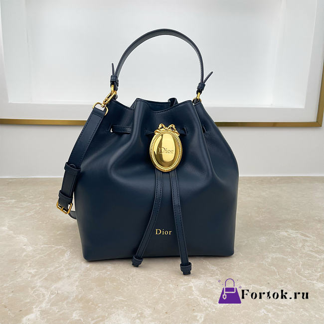 Fortok Dior Bucket Bag Navy Blue Cowhide 24 * 27 * 12.5cm - 1
