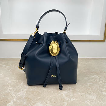 Fortok Dior Bucket Bag Navy Blue Cowhide 24 * 27 * 12.5cm