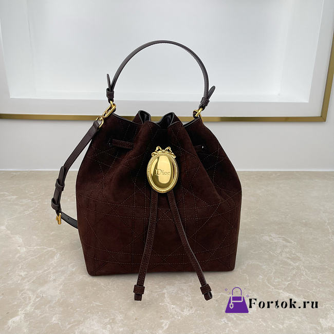 Fortok Dior Bucket Bag Suede Dark Brown 24 * 27 * 12.5cm - 1