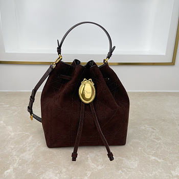 Fortok Dior Bucket Bag Suede Dark Brown 24 * 27 * 12.5cm