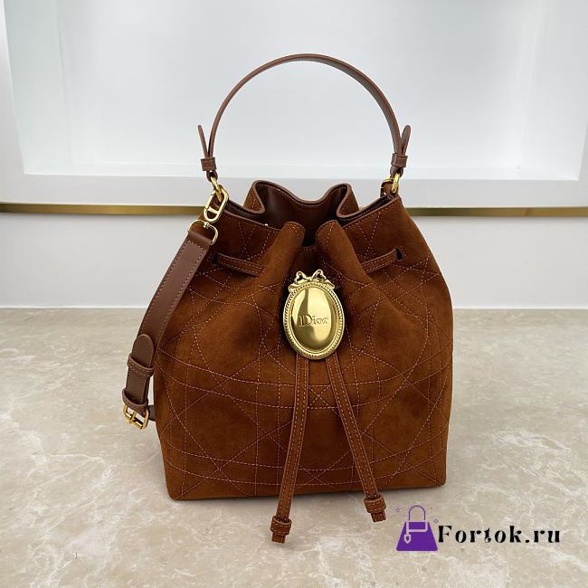 Fortok Dior Bucket Bag Suede Cognac Brown 24 * 27 * 12.5cm - 1