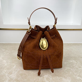 Fortok Dior Bucket Bag Suede Cognac Brown 24 * 27 * 12.5cm