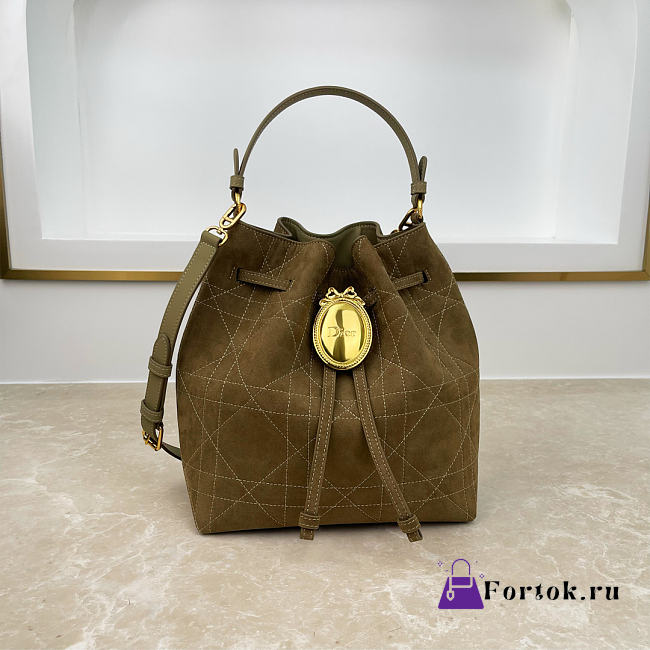 Fortok Dior Bucket Bag Suede Olive Tuape 24 * 27 * 12.5cm - 1