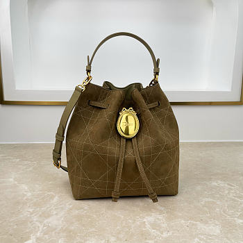 Fortok Dior Bucket Bag Suede Olive Tuape 24 * 27 * 12.5cm
