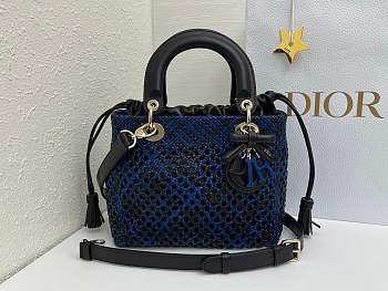 Fortok Dior Medium Lady Dior Bag Two-Tone Blue Black Woven Calfskin 24x21x12cm
