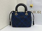 Fortok Dior Medium Lady Dior Bag Two-Tone Blue Black Woven Calfskin 24x21x12cm - 6