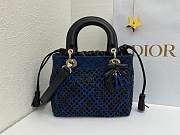 Fortok Dior Medium Lady Dior Bag Two-Tone Blue Black Woven Calfskin 24x21x12cm - 4