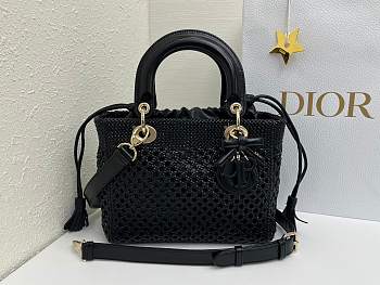 Fortok Dior Medium Lady Dior Bag Black Woven Calfskin 24x21x12cm