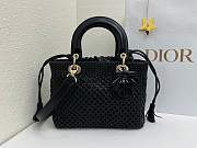 Fortok Dior Medium Lady Dior Bag Black Woven Calfskin 24x21x12cm - 5