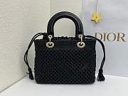 Fortok Dior Medium Lady Dior Bag Black Woven Calfskin 24x21x12cm - 4