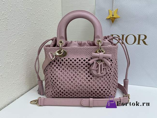 Fortok Dior Medium Lady Dior Bag Pink Woven Calfskin 24x21x12cm - 1
