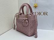 Fortok Dior Medium Lady Dior Bag Pink Woven Calfskin 24x21x12cm - 4