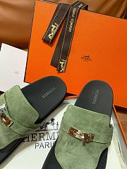 Fortok Hermès Empire Sandals Green Suede  - 2