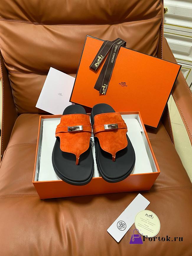 Fortok Hermès Empire Sandals Orange Suede  - 1