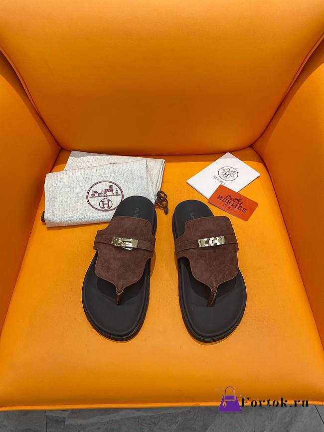 Fortok Hermès Empire Sandals Dark Brown Suede  - 1