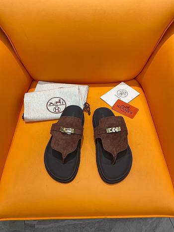 Fortok Hermès Empire Sandals Dark Brown Suede 