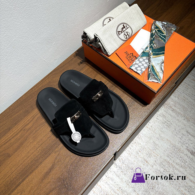 Fortok Hermès Empire Sandals Black Suede  - 1