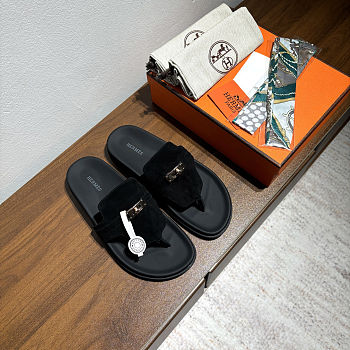 Fortok Hermès Empire Sandals Black Suede 