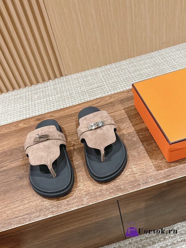 Fortok Hermès Empire Sandals Light Brown Suede  - 1