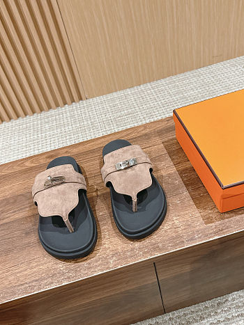 Fortok Hermès Empire Sandals Light Brown Suede 