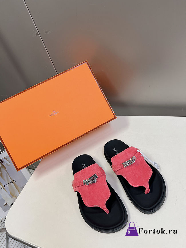 Fortok Hermès Empire Sandals Coral Pink Suede  - 1
