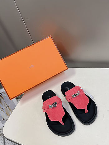 Fortok Hermès Empire Sandals Coral Pink Suede 